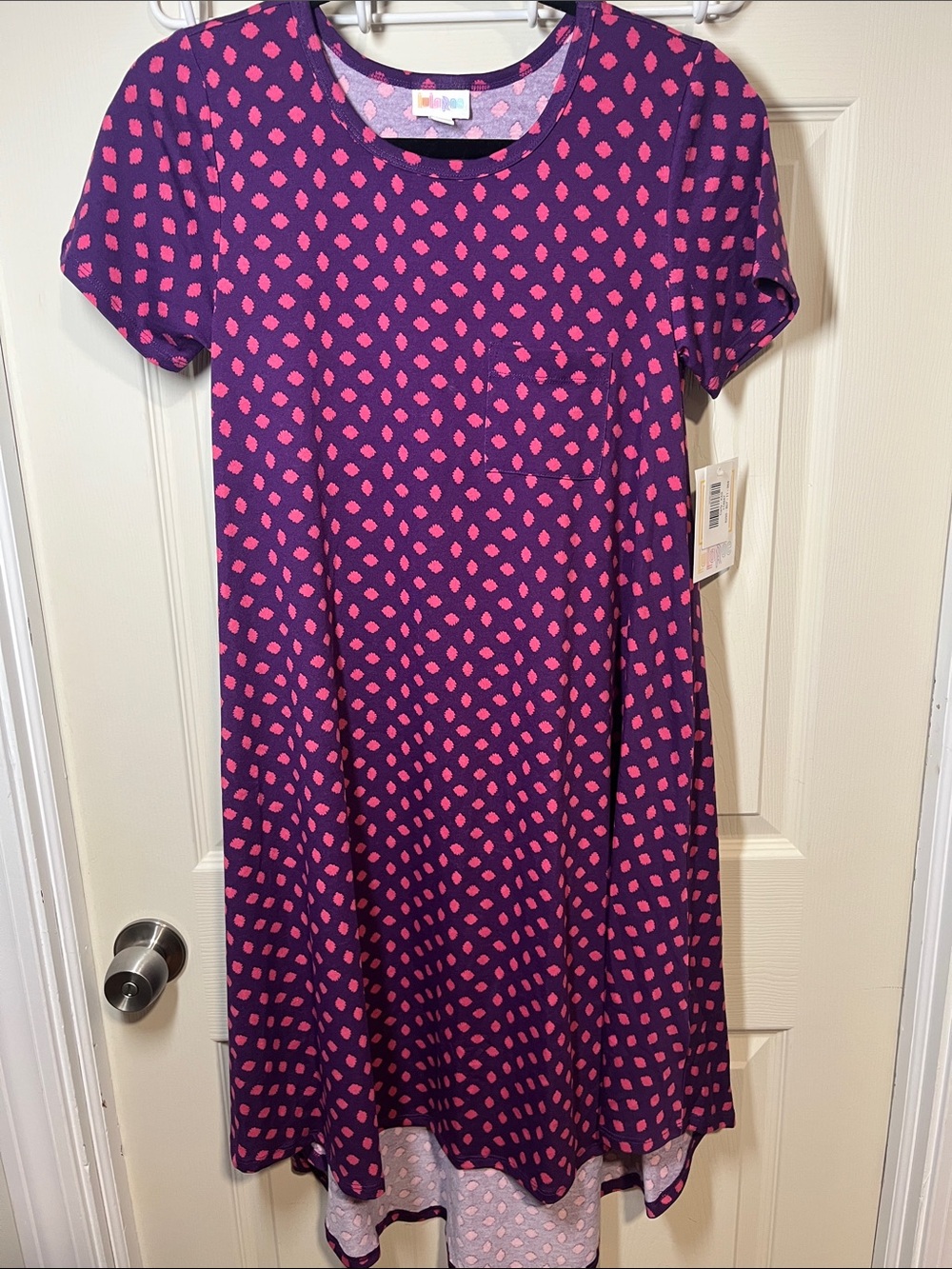 LuLaRoe Purple Dress with Pink Dot Print